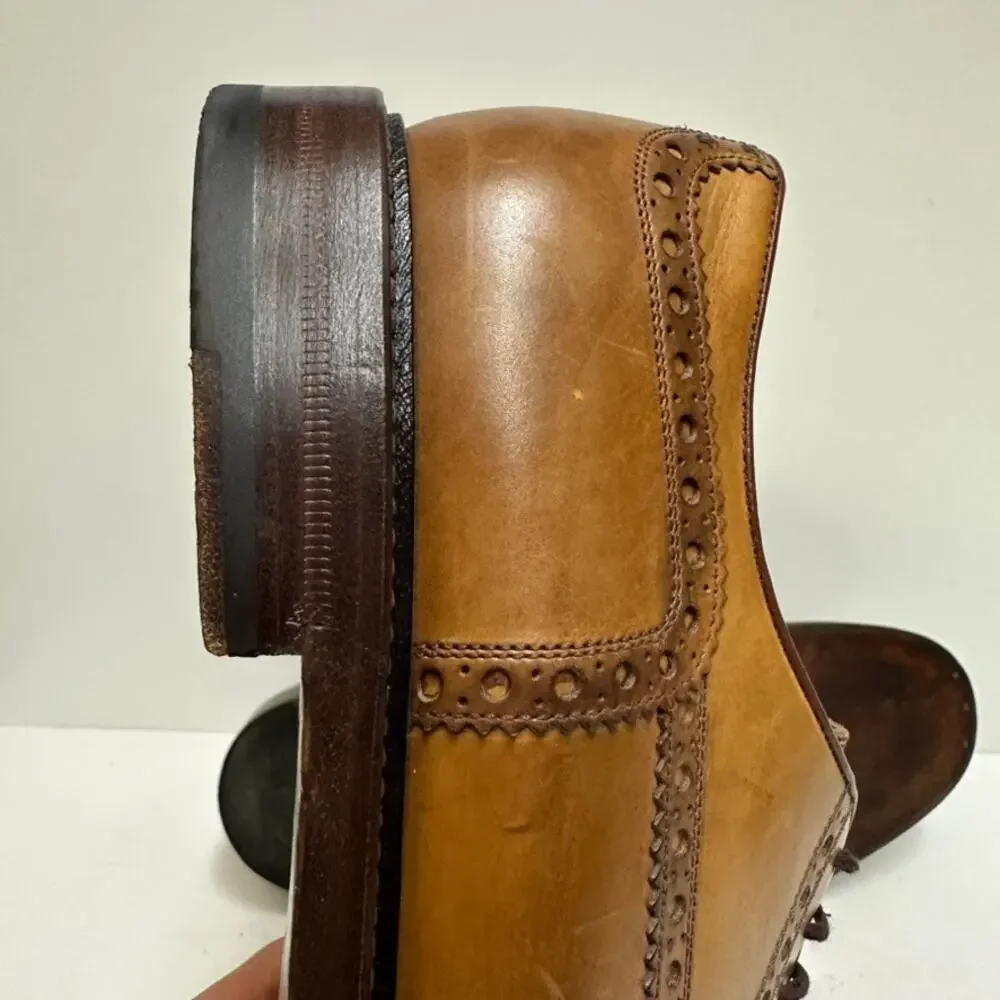 VGUC Gucci Cap Toe Derby Brogue Burnished Tan Calf Cognac Made in Italy US 9 D